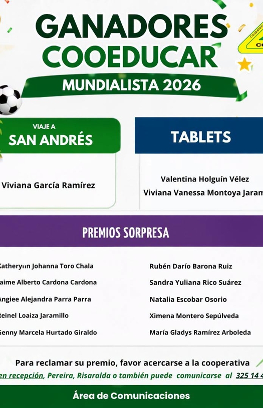 GANADORES COOEDUCAR MUNDIALISTA 2026